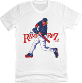 Jose Ramirez cartoon swing white T-shirt